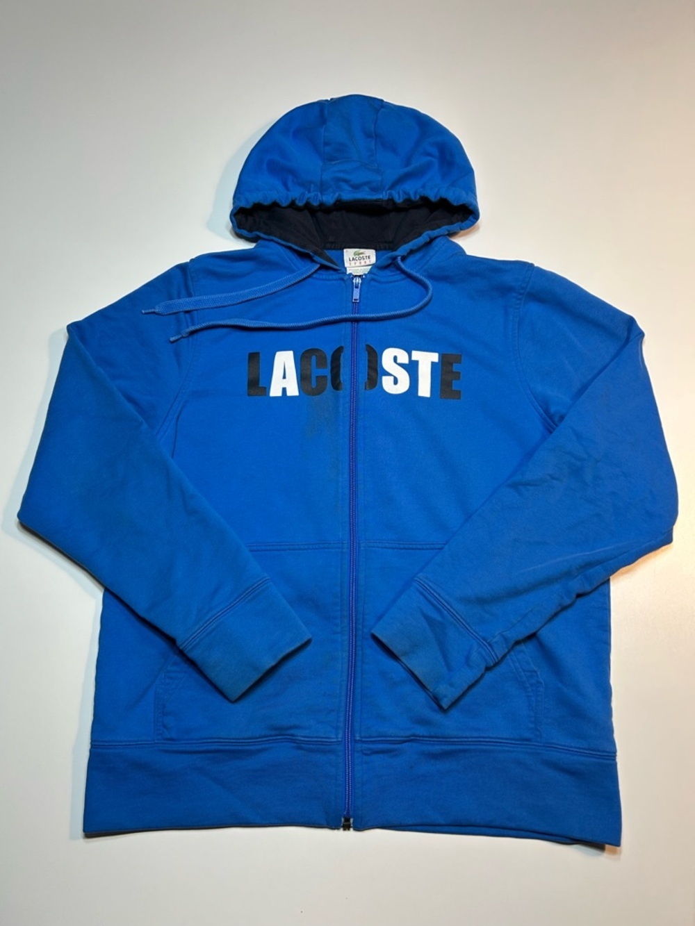 Lacoste Sport Blue Full Zip Big Block Logo Hoodie Sweatshirt Jacket